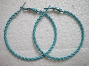 Blue twist huge huggie hoop earring 5cm 2"