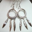 Victorian hoop circle charm silver plated pierced dangle earring