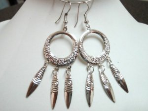 Victorian hoop circle charm silver plated pierced dangle earring