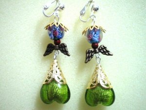 Handmade heart angel wing dangle earring