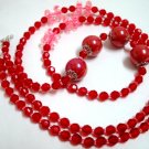 Handmade Rose red flower beads kid girl long necklace up to 39 inch