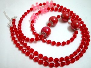 Handmade Rose red flower beads kid girl long necklace up to 39 inch
