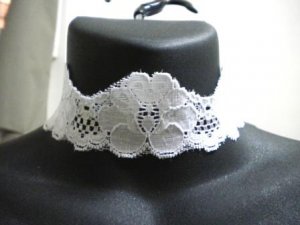 Soft white rose flower stretch lace choker necklace 42mm wide