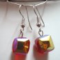 Red glass cube beads dangle earring