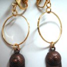 Sport hat charm golden circle kid girl hoop clip on earring