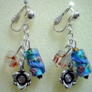 Floral lampwork rose charm dangle clip on earring for girl