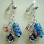 Floral lampwork rose charm dangle clip on earring for girl