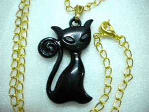 Black cat pat animal charm pendant necklace