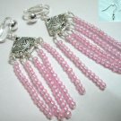 Girl jewelry Rose pink bead drop shell dangle clip on earring