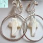 Religious Mother of pearl cross hoop clip on earring for woman