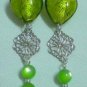 Long dangle lampwork heart earring