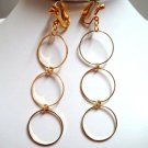 3.5" Triple golden hoop dangle clip on earring