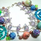 Smiling face faux pearl rose bead bracelet up to 9"