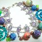 Smiling face faux pearl rose bead bracelet up to 9"