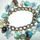 Glass butterfly mop shell coin bracelet 6.5" -8.5"