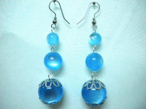 Resin cat eye beaded long dangle earring 6.5cm