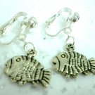 Girl jewelry Fish charm dangle clip on earring