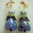Girl jewelry lampwork angel wing charm dangle clip on earring