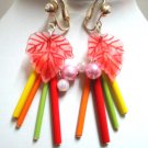 Girl Jewelry Rose red leaf faux pearl tube clip on earring