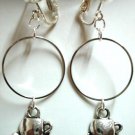 Girl jewelry tea cup charm circle hoop clip on earring