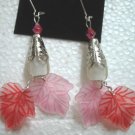 Pink red maple leaf dangle earring 5.5cm