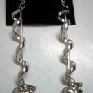 Twist heart charm silver plated long dangle earring