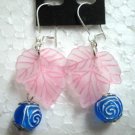 Girl jewelry maple & rose bead dangle pierced earring 3-3/4" 9.5cm