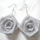 Satin ribbon rose flower earring PIERCED OR CLIP ON