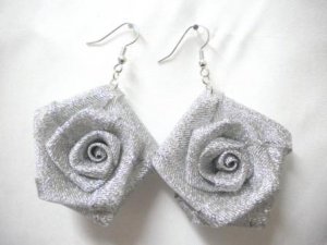 Satin ribbon rose flower earring PIERCED OR CLIP ON