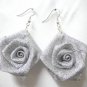 Satin ribbon rose flower earring PIERCED OR CLIP ON