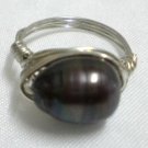 Handmade Woman jewelry Wire wrap black pearl cocktail party ring US size 7.5