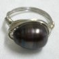 Handmade Woman jewelry Wire wrap black pearl cocktail party ring US size 7.5