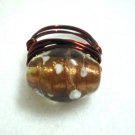 Handmade Woman jewelry Wire wrap golden lampwork cocktail party ring US size 6.5