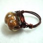 Handmade Woman jewelry Wire wrap golden lampwork cocktail party ring US size 6.5