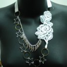 Handmade Lolita gothic victoria white rose flower lace angel wing necklace