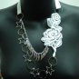 Handmade Lolita gothic victoria white rose flower lace angel wing necklace