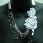 Handmade Lolita gothic victoria white rose flower lace angel wing necklace