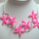 Handmade pink beaded flower bib statement necklace
