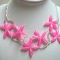 Handmade pink beaded flower bib statement necklace