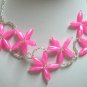Handmade pink beaded flower bib statement necklace