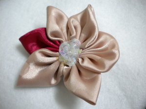 Handmade satin blossom sequin stamen flower hair clip