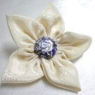 Handmade silk fabric gemstone turquoise stamen flower hair clip