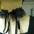 Handmade lolita collar dots black ribbon lace choker necklace