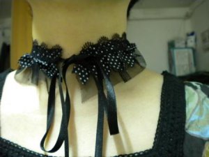Handmade lolita collar dots black ribbon lace choker necklace