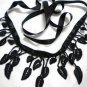 Handmade black leaf fringe lace ribbon necklace
