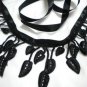 Handmade black leaf fringe lace ribbon necklace