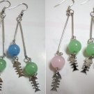 Girl jewelry glass fish bone long dangle pierced earring