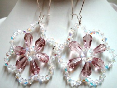 Handmade crystal rose flower dangle earring