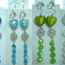 Long dangle lampwork heart earring