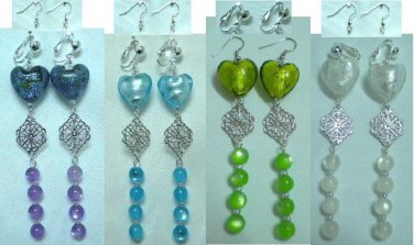 Long dangle lampwork heart earring